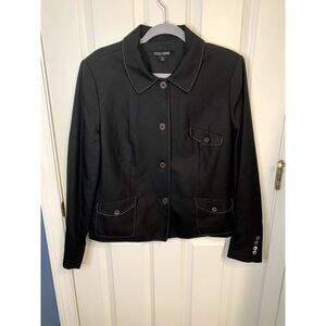 Evelyn & Arthur Black Silk Blazer White Stitching Size 16
